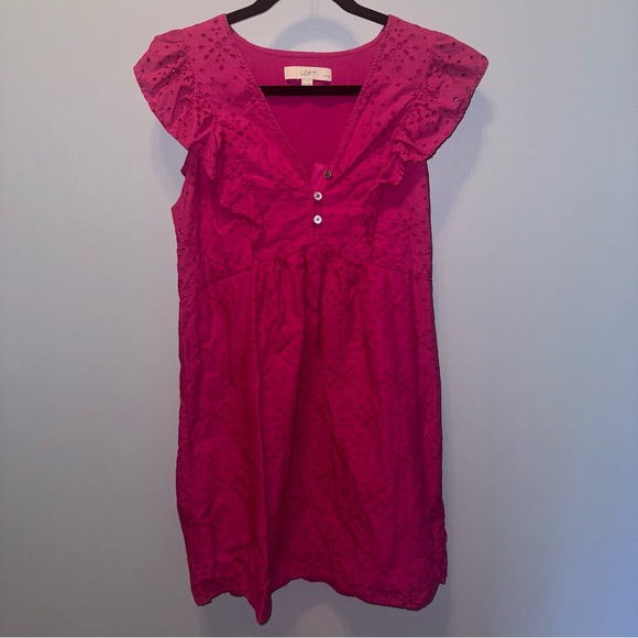 LOFT Eyelet Button Ruffle Swing Dress - Picture 3 of 5